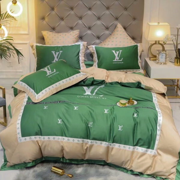 Best Louis Vuitton Grey and Beige Bedding Set