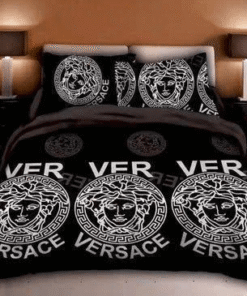 Best Versace 3 White Logos in Black Background Bedding Set