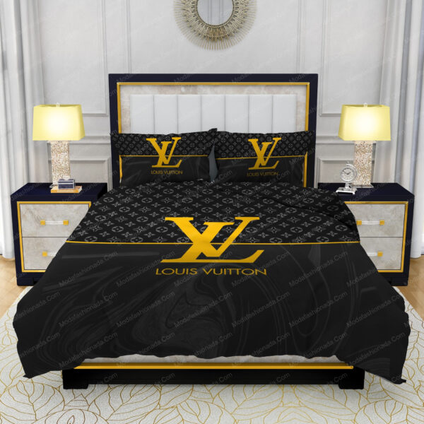 Black Veinstone And Gold Louis Vuitton Bed Sheets Spread Comforter Duvet Cover Bedding Setss