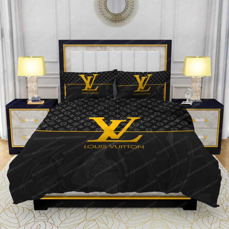 Black Veinstone And Gold Louis Vuitton Bed Sheets Spread Comforter Duvet Cover Bedding Setss