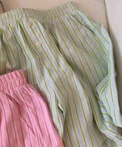 Candy Stripe Shorts Lounge Bottoms / Green