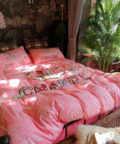 Chanel Cute Pink Floral Logo Bedding Set