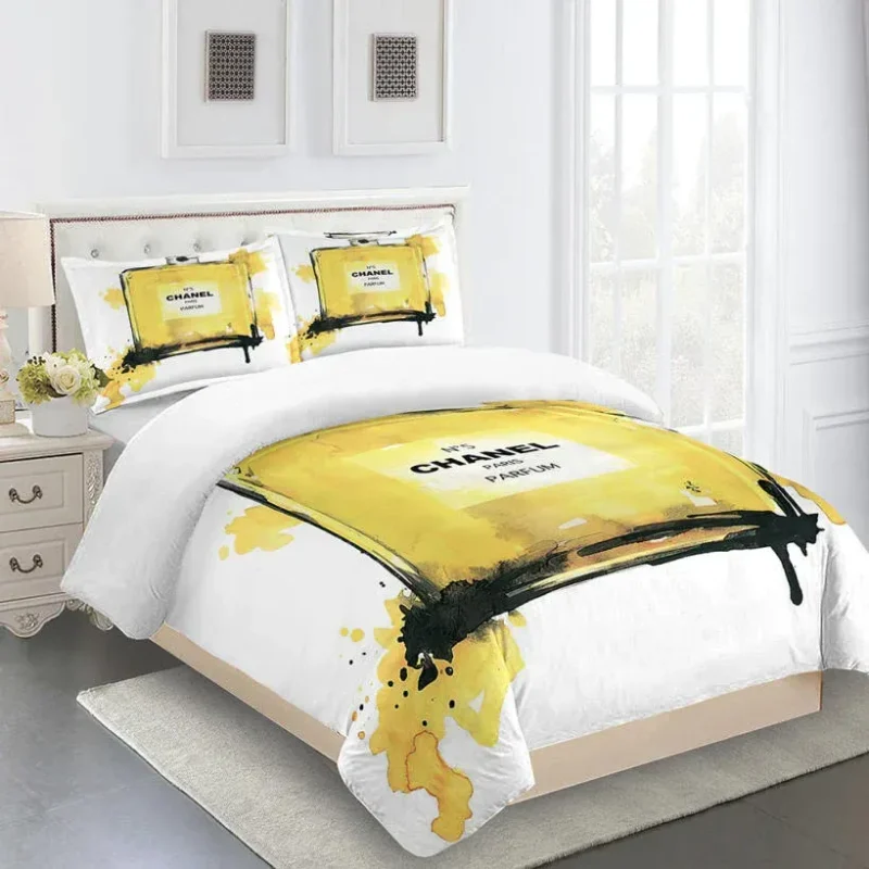 Chanel Parfum Luxury Brand Premium Bedding Set For Bedroom Luxury Duvet Cover Set With Pillowcases Home Decoration Bedding Sets
