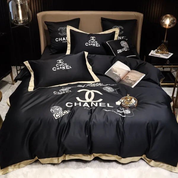 Coco Chanel Black Luxury Brand High-End Bedding Sets, For Home Best Luxury Bedding Sets