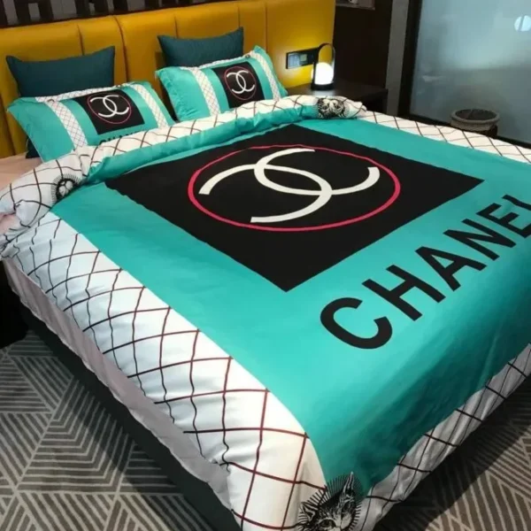 Cyan Chanel Bedding Sets Luxury Brand Bed Sets, Bedroom Sets, Comforter Sets, Duvet Cover, For Trending 2023 For Home Bedding Sets
