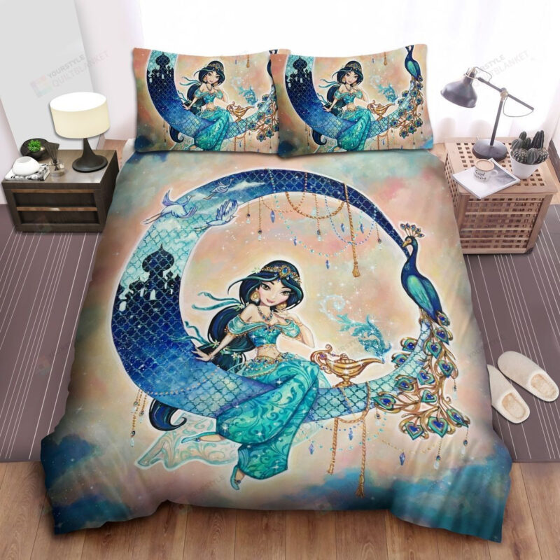 Disney Princess Jasmine Sitting On The Moon Art Bed Sheets Spread Comforter Duvet Cover Bedding Sets