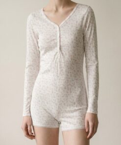 Floral Pajama Long Sleeves Bodysuit / Pink