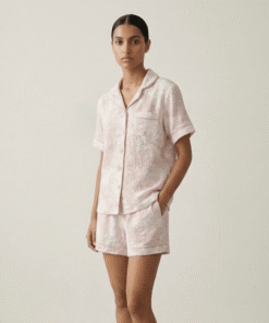 Alternative view of French Cottage Short Sleeves and Shorts Cotton Pajama Set / Pink