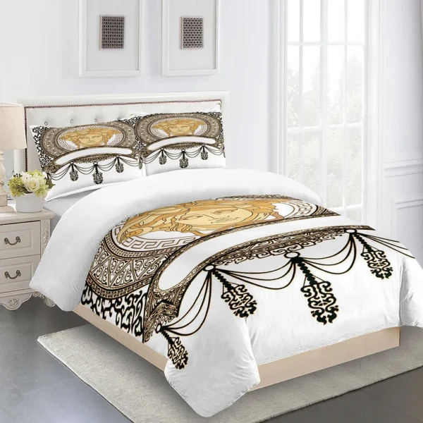 Medusa Versace Logo Luxury Brand High End Premium Bedding Set For Bedroom Luxury Duvet Cover Set With Pillowcases Home Decoration Bedding Sets