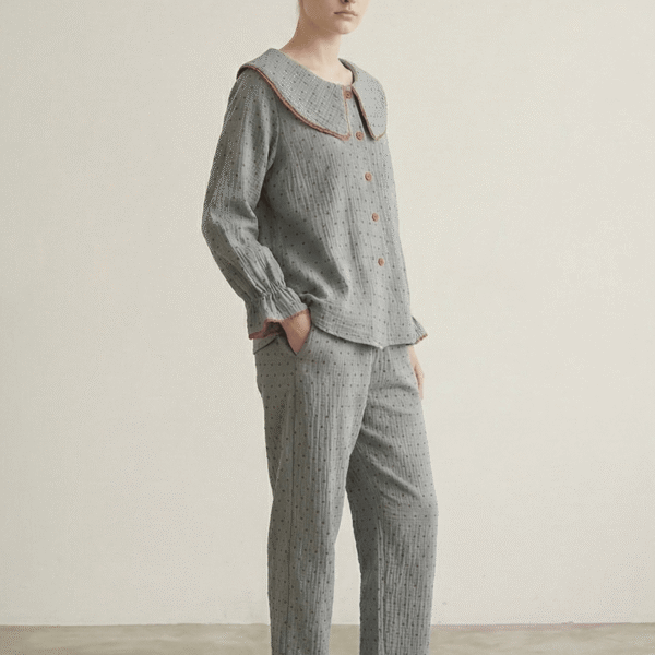 Alternative view of Polka Dot Cute Collared Pajama Set