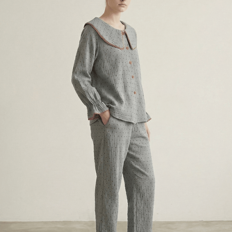 Alternative view of Polka Dot Cute Collared Pajama Set