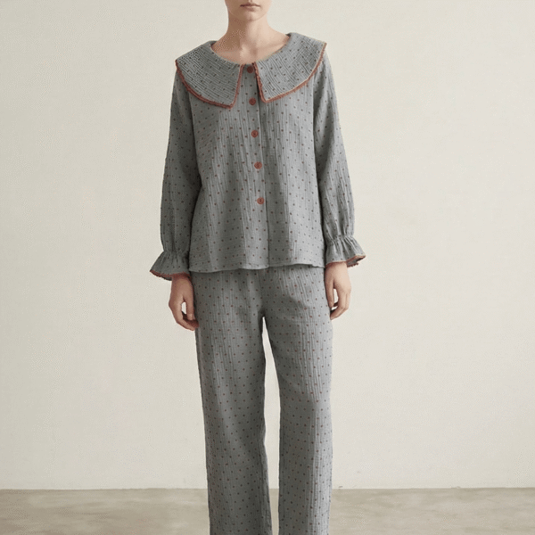 Polka Dot Cute Collared Pajama Set