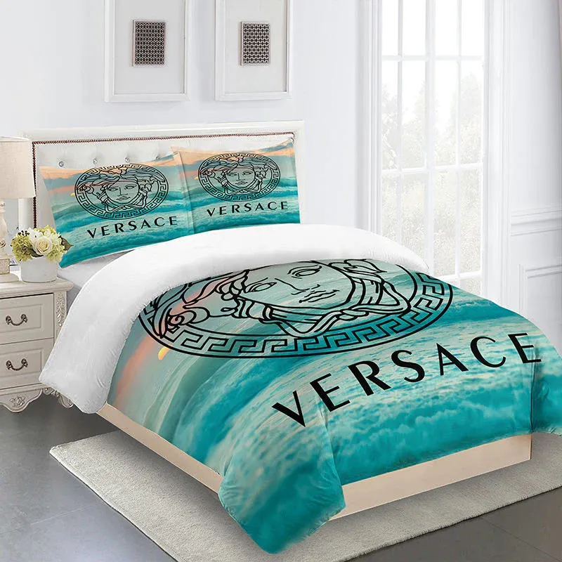 Versace Blue Sea Luxury Brand High End Premium Bedding Sets Sheets Blankets Duvet Bed  Covers Bedroom Idea Home Decor