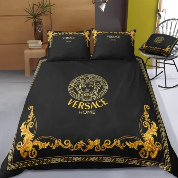 Versace Logo New Luxury Fashion Brand Bedding Sets Duvet Cover Set Best Luxury Bedding Sets