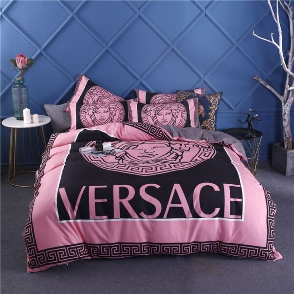 Versace Pinky Fashion Logo Luxury Brand Bedding Sets  Duvet Bedroom Idea Blankets Covers Bed  Home Decor
