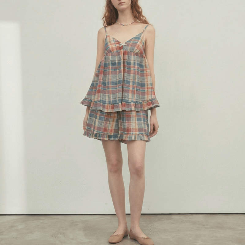 Alternative view of Vintage Inspired Plaid Tank Shorts Pajama Set